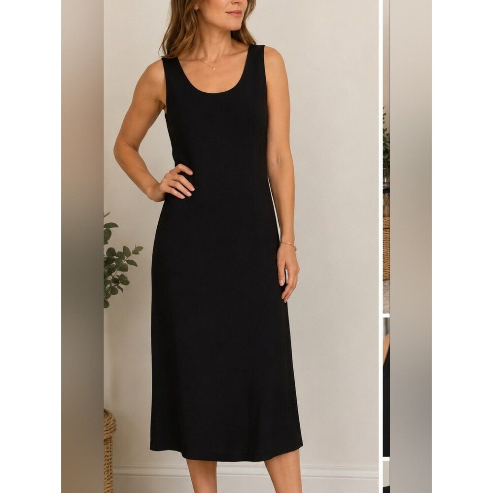 Vintage Dawn Joy II Black Sleeveless Midi Dress 12P Rayon Acetate Made In USA 90